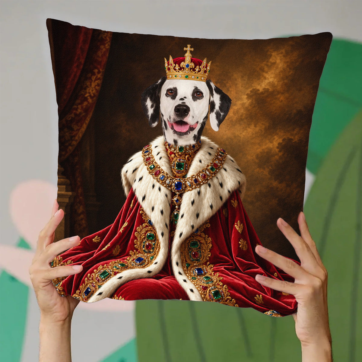 Personalized Royal Pet Portrait Pillow Cover-Custom Pet Photo Cushion-Gift for Dog & Cat Lovers