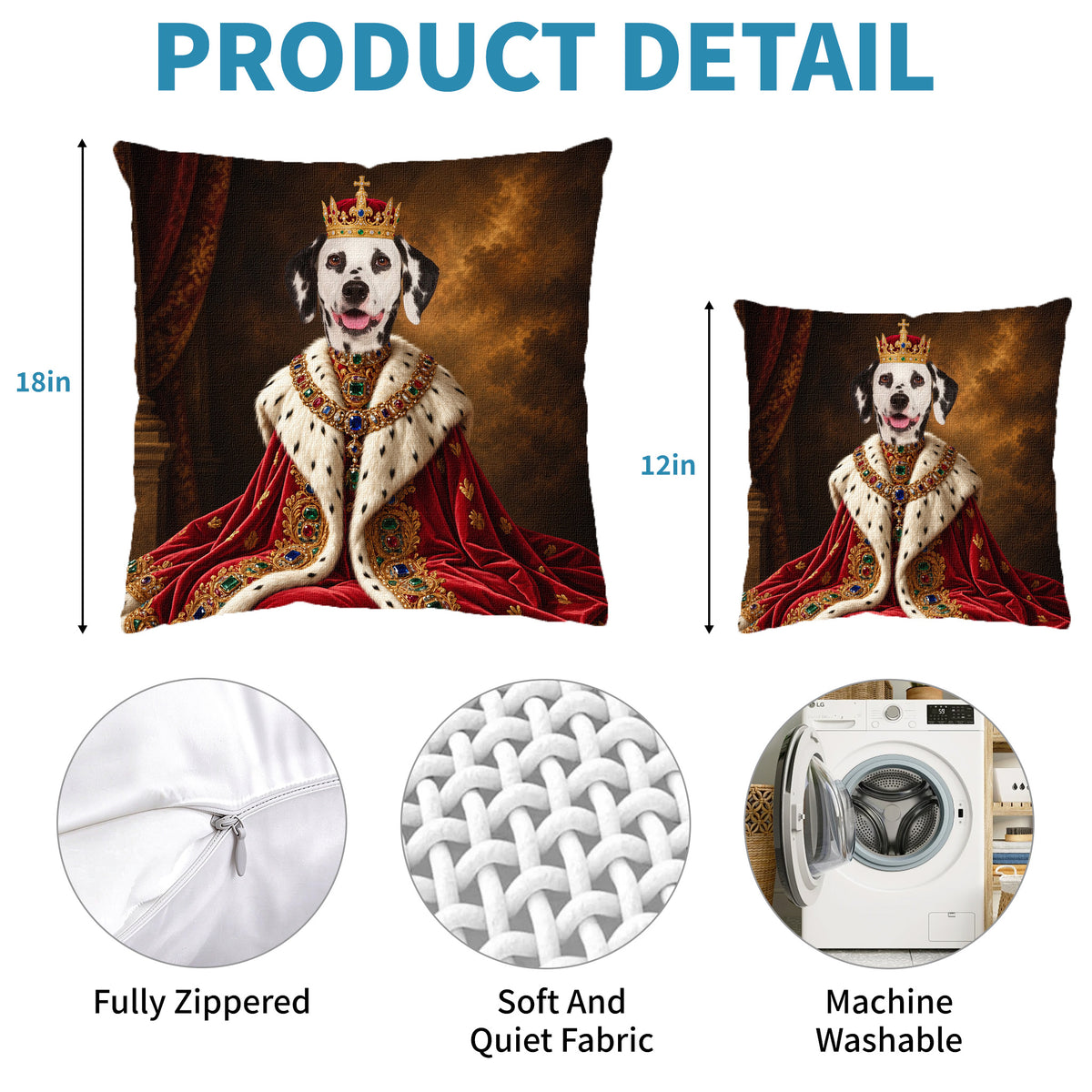 Personalized Royal Pet Portrait Pillow Cover-Custom Pet Photo Cushion-Gift for Dog & Cat Lovers