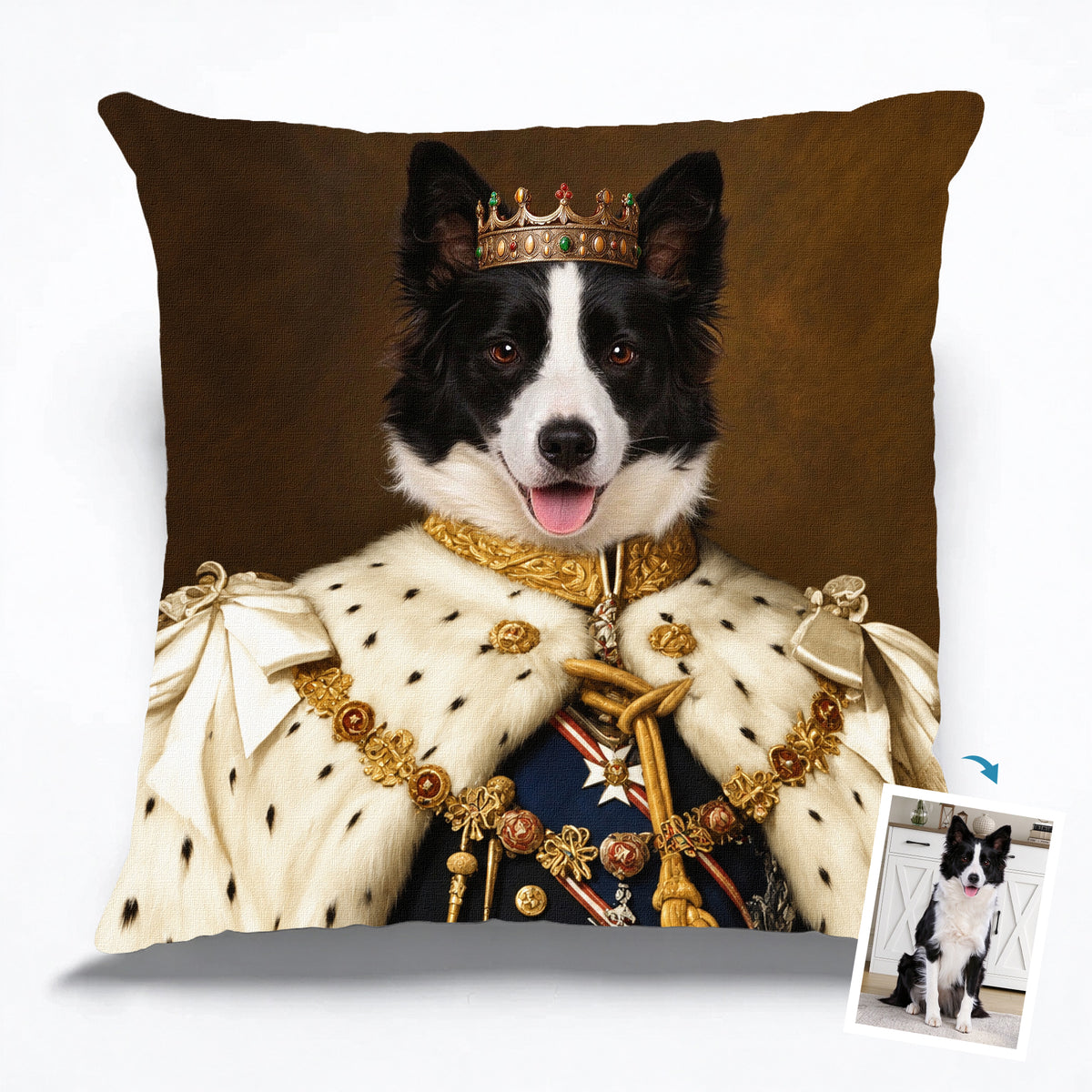 Custom Royal Pet Portrait Pillow Cover – Personalized Renaissance Dog & Cat Cushion Case