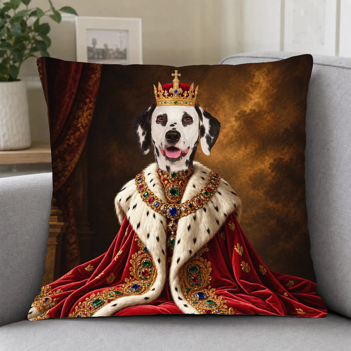 Personalized Royal Pet Portrait Pillow Cover-Custom Pet Photo Cushion-Gift for Dog & Cat Lovers