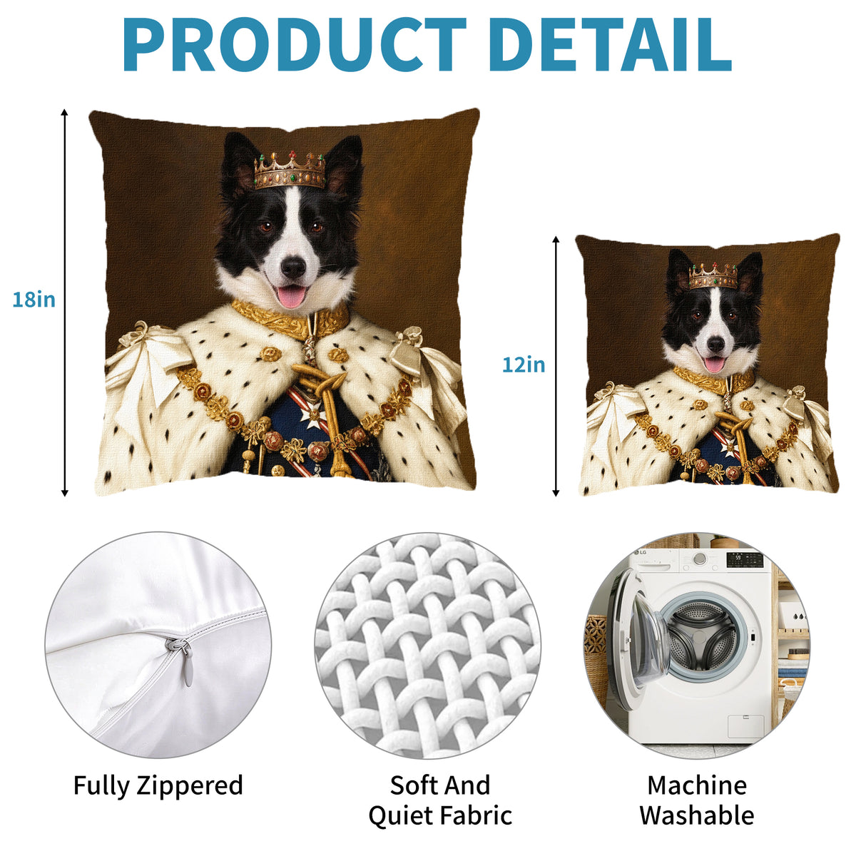 Custom Royal Pet Portrait Pillow Cover – Personalized Renaissance Dog & Cat Cushion Case