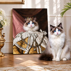 Custom Royal King Cat Portrait Canvas, Personalized Pet Renaissance Ermine Robe Unframed Canvas Wall Art