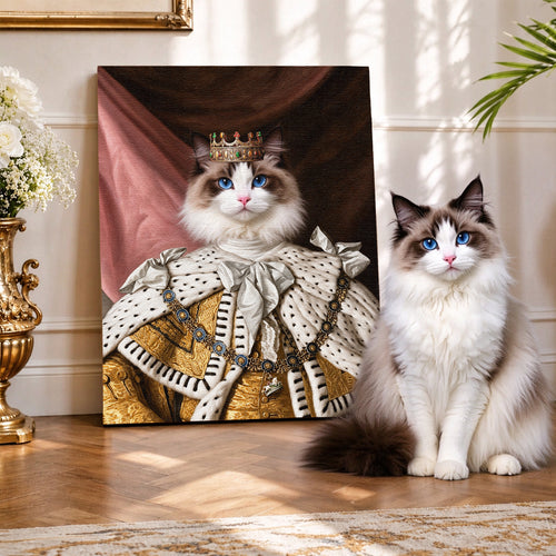 Custom Royal King Cat Portrait Canvas, Personalized Pet Renaissance Ermine Robe Unframed Canvas Wall Art