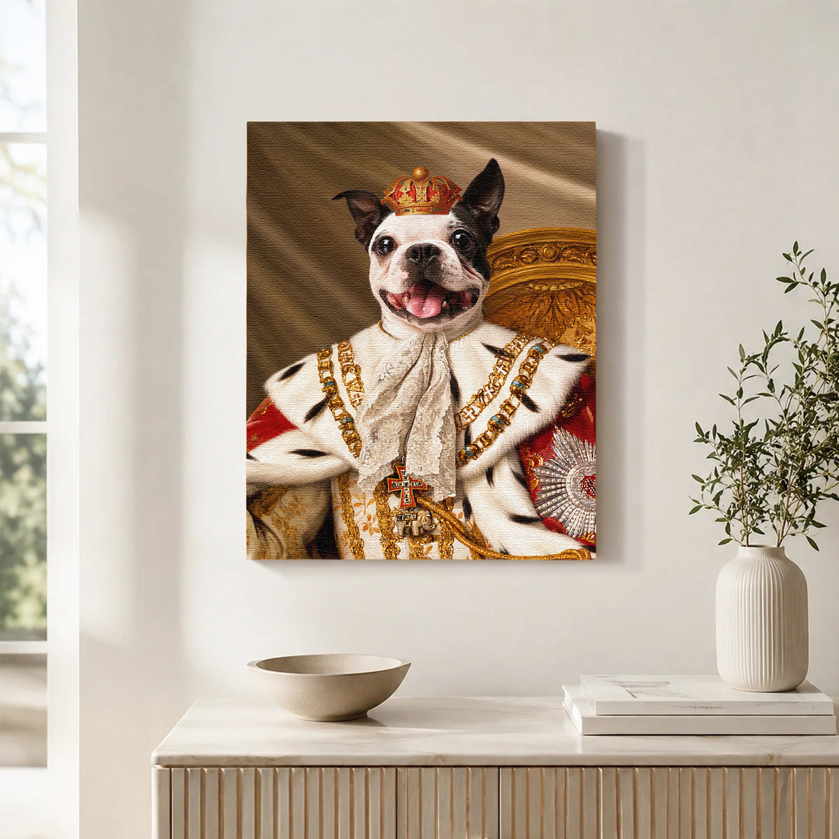 Custom Royal King Pet Portrait Canvas, Personalized Dog Renaissance Royal Robe Unframed Canvas Wall Art, Pet Lover Gift