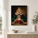 Custom Royal King Rabbit Portrait Canvas, Personalized Pet Green Velvet Jeweled Cape Unframed Canvas Wall Art