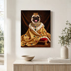 Custom Royal King Dog Portrait Canvas, Personalized Pet Golden Jeweled Coronation Robe Unframed Canvas Wall Decor