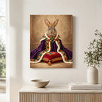 Custom Royal Queen Rabbit Portrait Canvas, Personalized Pet Purple Velvet Jeweled Coronation Cloak Unframed Canvas Wall Art