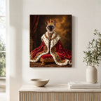 Custom Royal Monarch Cat Portrait Canvas, Personalized Pet Red Velvet Jeweled Coronation Robe Unframed Canvas Wall Art, Pet Owner Gift
