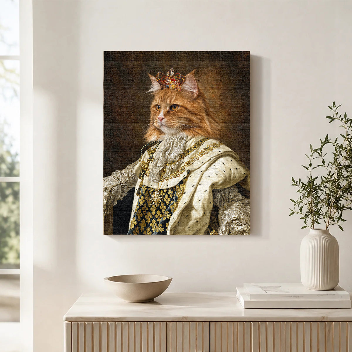 Custom Renaissance Monarch Cat Portrait Unframed Canvas Wall Art, Personalized Regal Pet Painting, Pet Owner Gift
