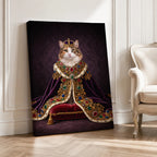 Custom Royal Queen Cat Portrait Canvas, Personalized Pet Purple Velvet Jeweled Cloak Unframed Canvas Wall Decor, Gift For Pet Lovers
