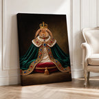 Custom Royal King Rabbit Portrait Canvas, Personalized Pet Green Velvet Jeweled Cape Unframed Canvas Wall Art
