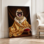 Custom Royal King Dog Portrait Canvas, Personalized Pet Golden Jeweled Coronation Robe Unframed Canvas Wall Decor