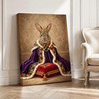 Custom Royal Queen Rabbit Portrait Canvas, Personalized Pet Purple Velvet Jeweled Coronation Cloak Unframed Canvas Wall Art