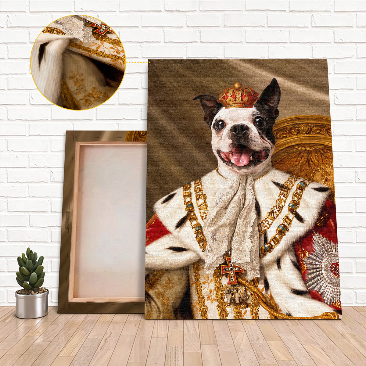 Custom Royal King Pet Portrait Canvas, Personalized Dog Renaissance Royal Robe Unframed Canvas Wall Art, Pet Lover Gift