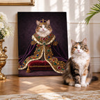 Custom Royal Queen Cat Portrait Canvas, Personalized Pet Purple Velvet Jeweled Cloak Unframed Canvas Wall Decor, Gift For Pet Lovers