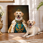 Custom Royal Noble Dog Portrait Canvas, Personalized Pet Teal Gold Ermine Robe Unframed Canvas Wall Art For Pet Lovers