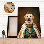 Custom Royal Noble Dog Portrait Canvas, Personalized Pet Teal Gold Ermine Robe Unframed Canvas Wall Art For Pet Lovers