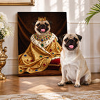 Custom Royal King Dog Portrait Canvas, Personalized Pet Golden Jeweled Coronation Robe Unframed Canvas Wall Decor