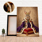 Custom Royal Queen Rabbit Portrait Canvas, Personalized Pet Purple Velvet Jeweled Coronation Cloak Unframed Canvas Wall Art