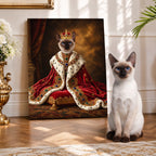 Custom Royal Monarch Cat Portrait Canvas, Personalized Pet Red Velvet Jeweled Coronation Robe Unframed Canvas Wall Art, Pet Owner Gift