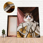 Custom Royal King Cat Portrait Canvas, Personalized Pet Renaissance Ermine Robe Unframed Canvas Wall Art
