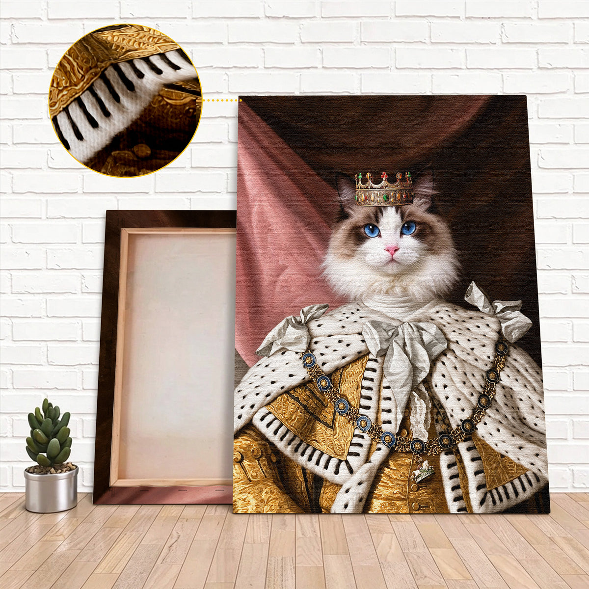 Custom Royal King Cat Portrait Canvas, Personalized Pet Renaissance Ermine Robe Unframed Canvas Wall Art