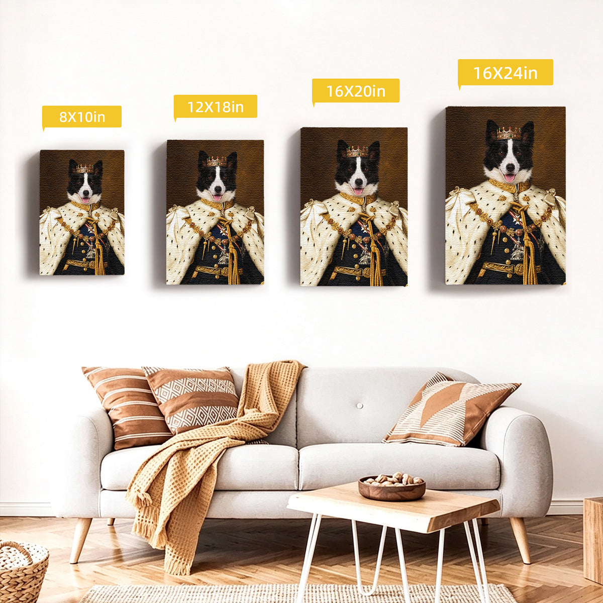 Custom Royal King Dog Portrait Unframed Canvas Print, Personalized Pet Wall Decor, Funny Pet Gift