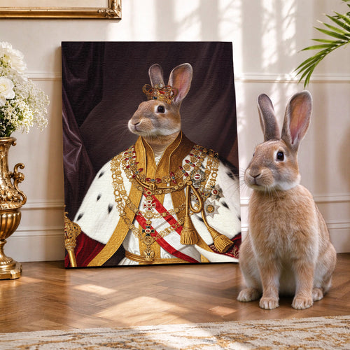 Custom Royal King Rabbit Portrait Unframed Canvas Print, Personalized Renaissance Pet Wall Art, Unique Pet Lover Gift