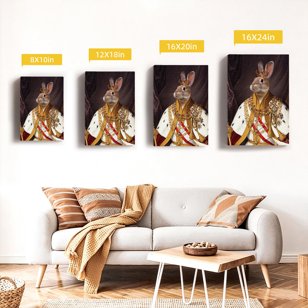 Custom Royal King Rabbit Portrait Unframed Canvas Print, Personalized Renaissance Pet Wall Art, Unique Pet Lover Gift