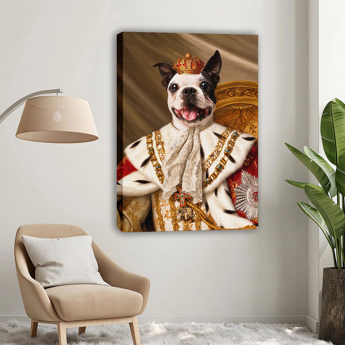 Custom Royal King Pet Portrait Canvas, Personalized Dog Renaissance Royal Robe Unframed Canvas Wall Art, Pet Lover Gift