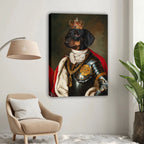 Custom Knight Warrior Pet Portrait Canvas, Personalized Dog Royal Armor Red Cape Unframed Canvas Wall Art, Gift For Pet Lovers