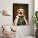 Custom Royal Noble Dog Portrait Canvas, Personalized Pet Teal Gold Ermine Robe Unframed Canvas Wall Art For Pet Lovers