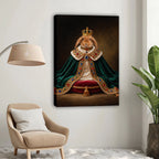 Custom Royal King Rabbit Portrait Canvas, Personalized Pet Green Velvet Jeweled Cape Unframed Canvas Wall Art