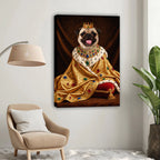 Custom Royal King Dog Portrait Canvas, Personalized Pet Golden Jeweled Coronation Robe Unframed Canvas Wall Decor