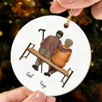 Personalized Elderly Couple on Bench Ornament - Christmas Gift for Grandparents, Parents Anniversary Keepsake