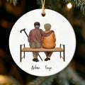 Personalized Elderly Couple on Bench Ornament - Christmas Gift for Grandparents, Parents Anniversary Keepsake