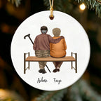 Personalized Elderly Couple on Bench Ornament - Christmas Gift for Grandparents, Parents Anniversary Keepsake