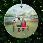 Personalized Elderly Couple on Bench Ornament - Christmas Gift for Grandparents and Parents