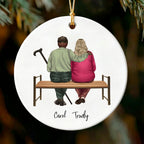 Personalized Elderly Couple on Bench Ornament - Christmas Gift for Grandparents, Parents Anniversary Keepsake