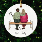 Personalized Elderly Couple on Bench Ornament - Christmas Gift for Grandparents, Parents Anniversary Keepsake