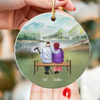 Personalized Elderly Couple on Bench Ornament - Christmas Gift for Grandparents and Parents