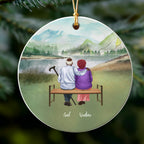 Personalized Elderly Couple on Bench Ornament - Christmas Gift for Grandparents and Parents