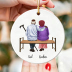 Personalized Elderly Couple on Bench Ornament - Christmas Gift for Grandparents, Parents Anniversary Keepsake