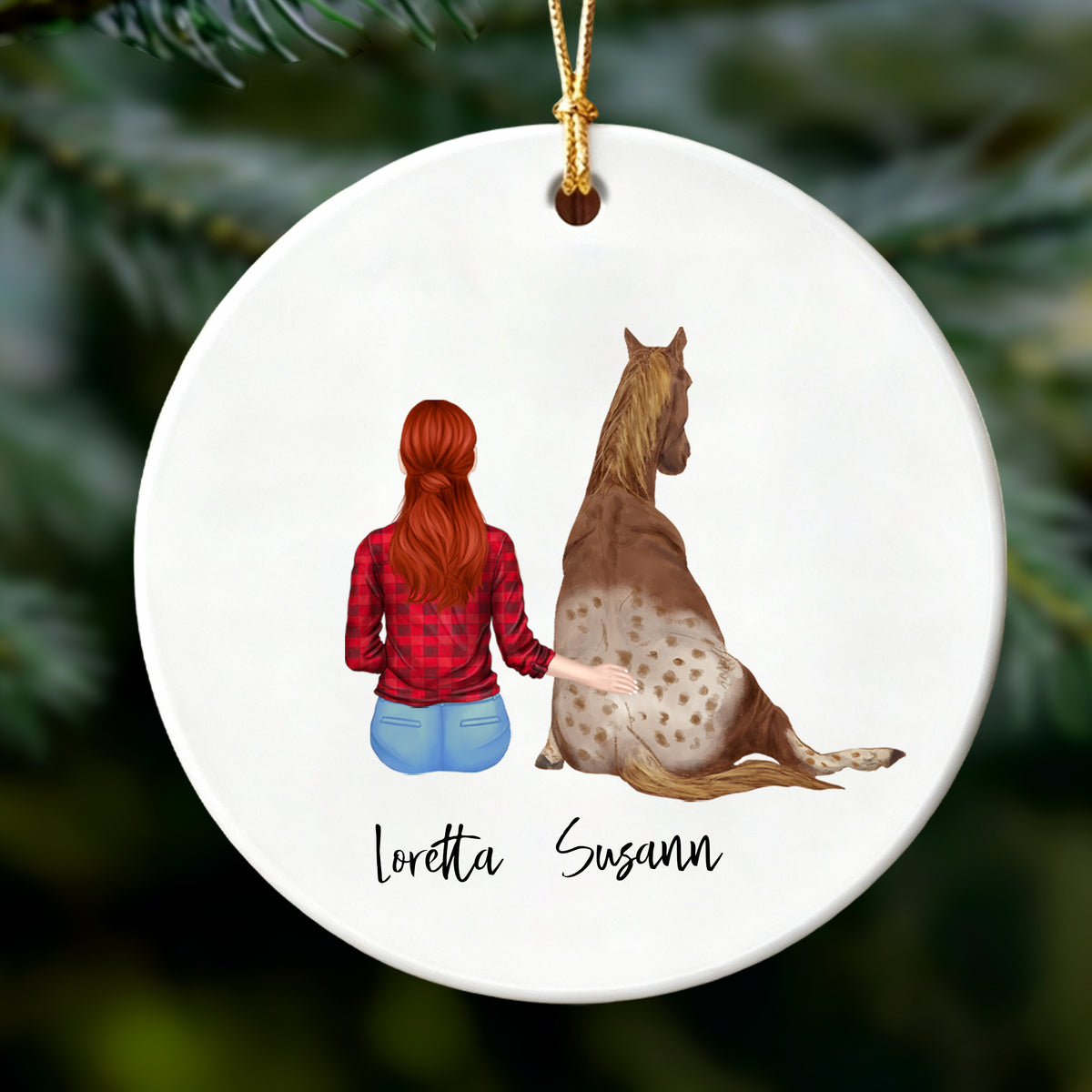 Personalized Girl and Horse Ornament - Custom Name Chirstmas Gift for Horse Lover