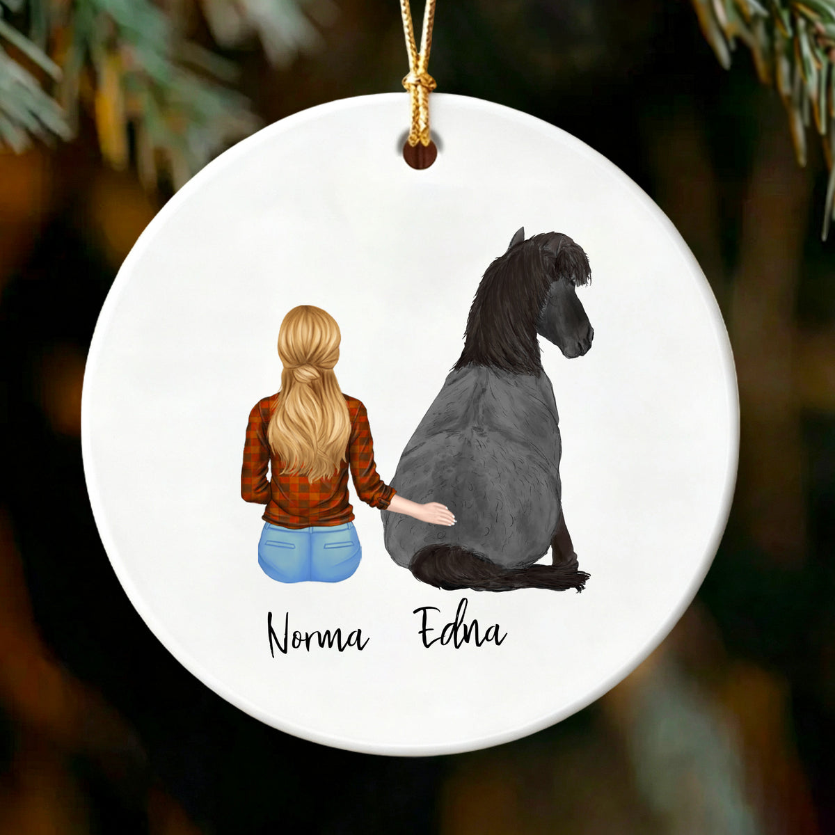 Personalized Girl and Horse Ornament - Custom Name Chirstmas Gift for Horse Lover