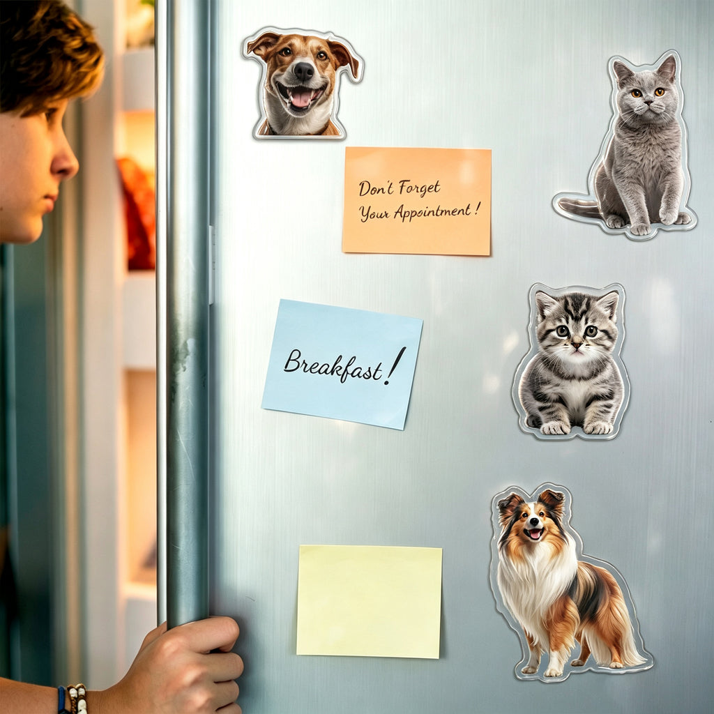 Custom Pet Photo Fridge Magnet - Personalized Acrylic Cat & Dog Cutout,Kitchen Decor