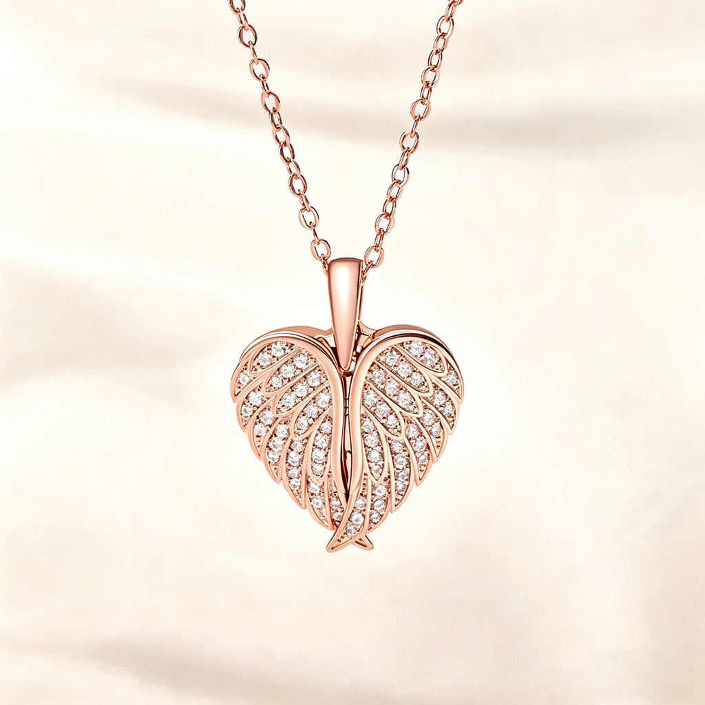 My Angel, Forever Close to My Heart – Personalized Sterling Silver Angel Wing Photo Locket Necklace