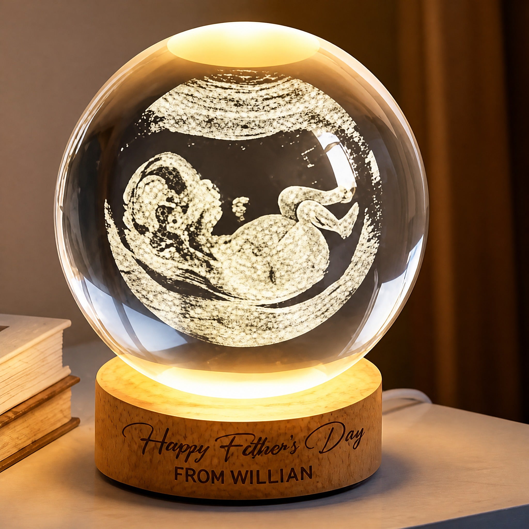 The Moment You Became Dad-Custom Photo Crystal Ball LED Night Light For Happy Father's Day Gift