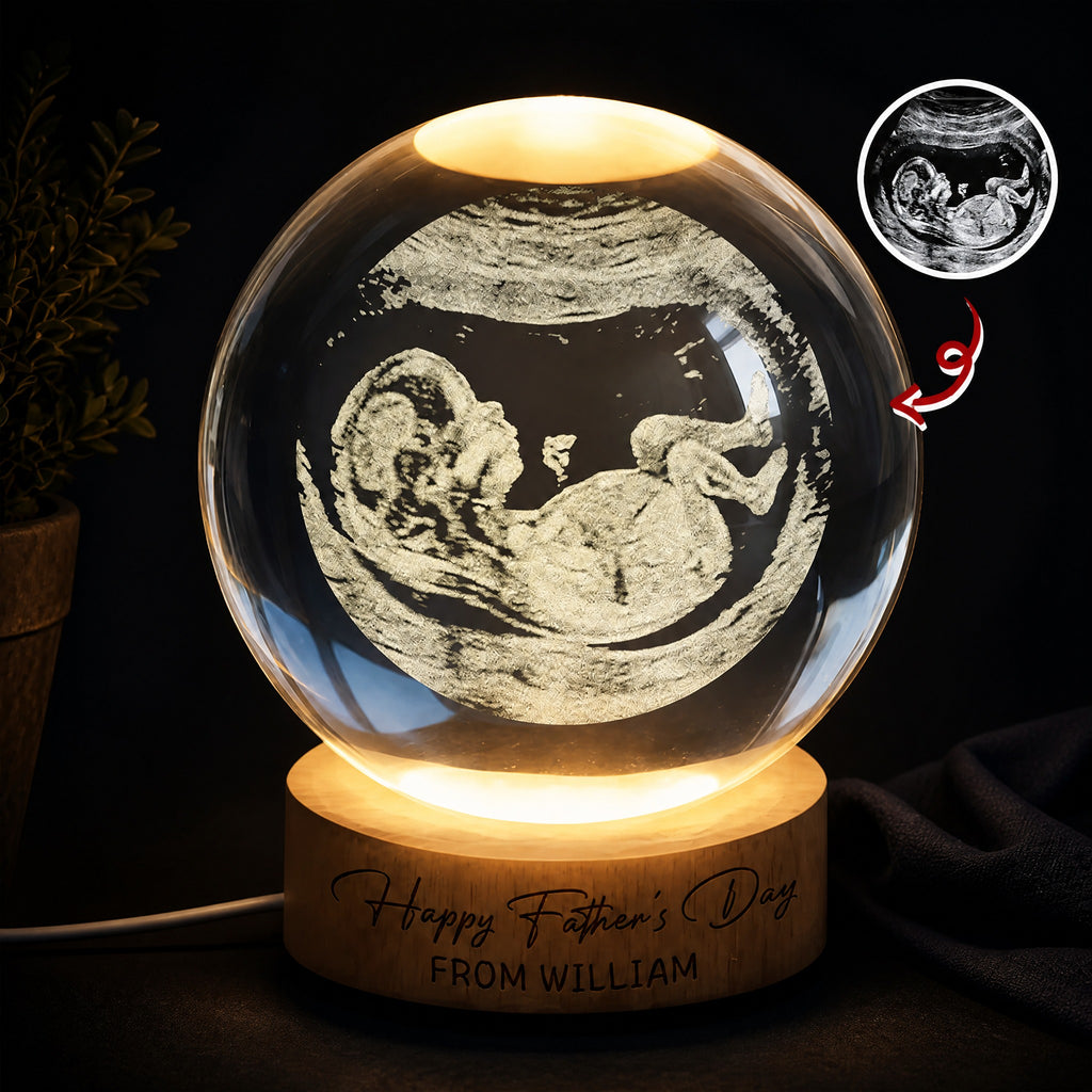 The Moment You Became Dad-Custom Photo Crystal Ball LED Night Light For Happy Father's Day Gift