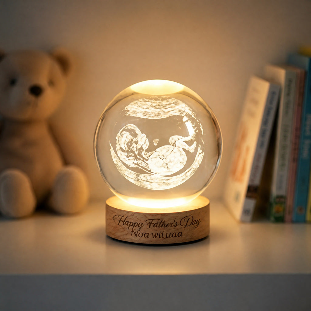 The Moment You Became Dad-Custom Photo Crystal Ball LED Night Light For Happy Father's Day Gift